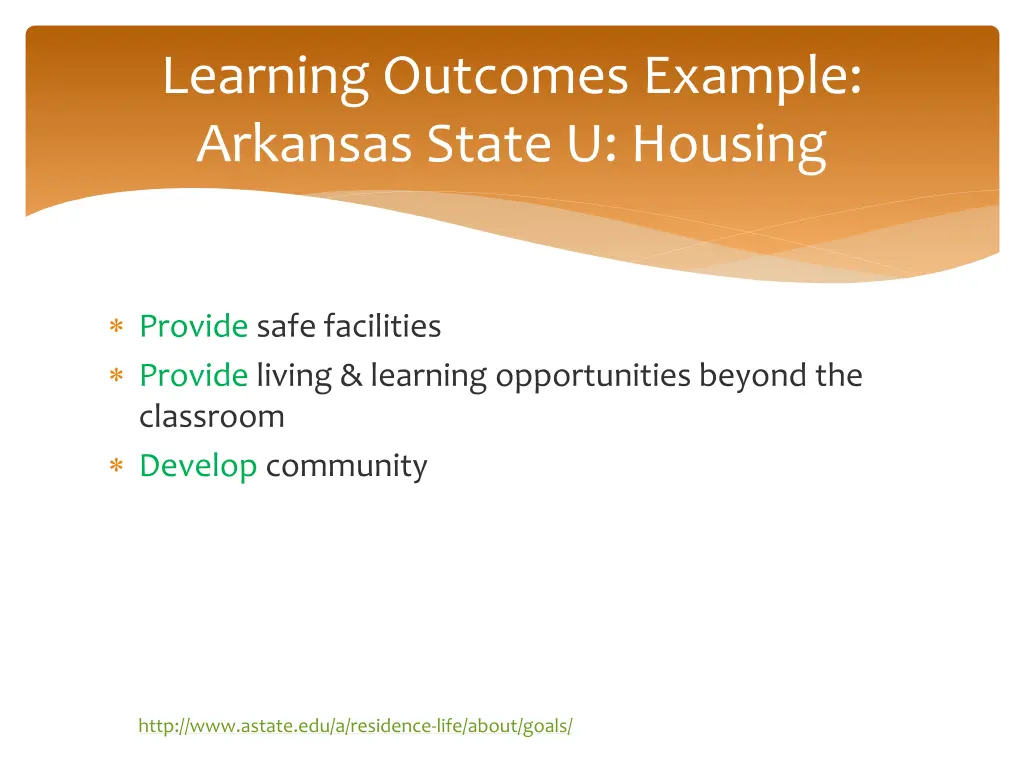 learning outcomes example arkansas state u housing