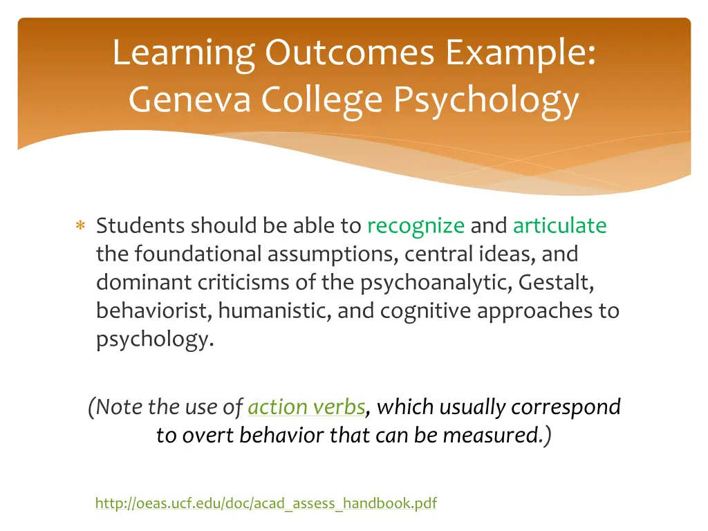 learning outcomes example geneva college