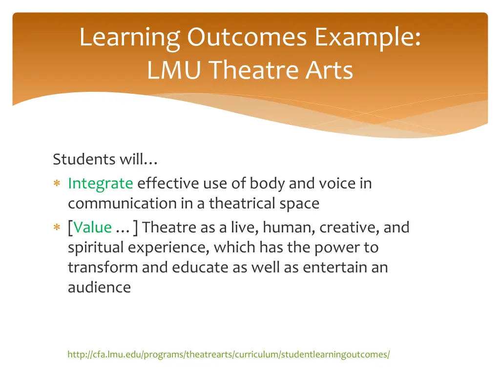 learning outcomes example lmu theatre arts