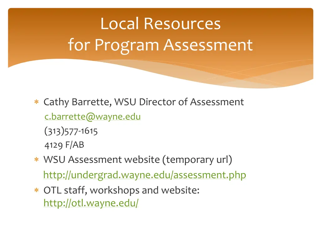 local resources for program assessment