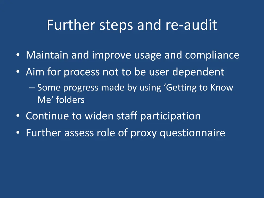 further steps and re audit