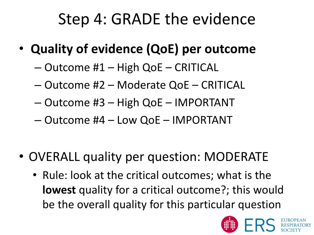 step 4 grade the evidence quality of evidence