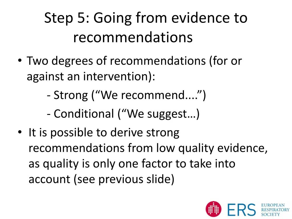 step 5 going from evidence to recommendations 1