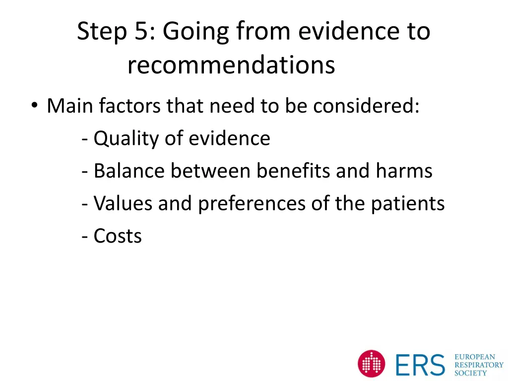 step 5 going from evidence to recommendations