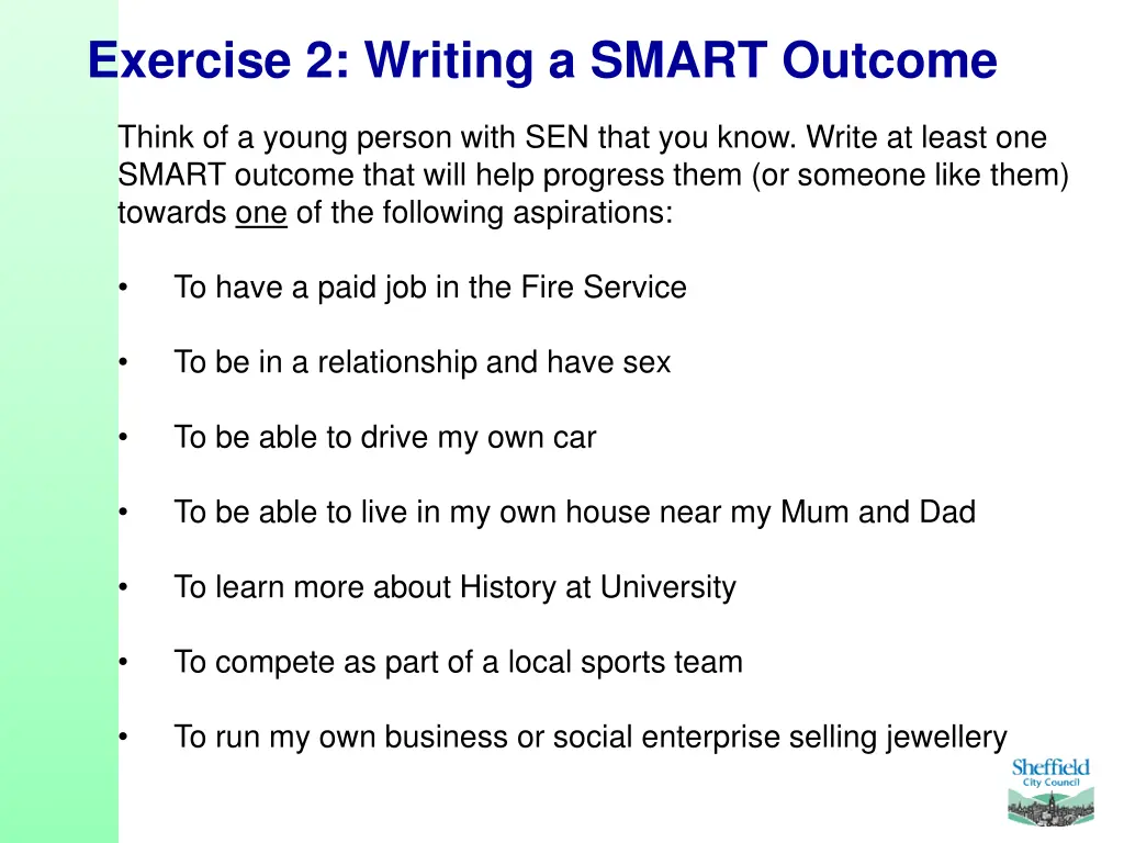 exercise 2 writing a smart outcome