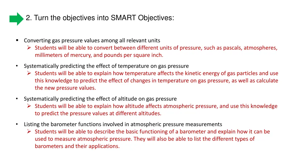 2 turn the objectives into smart objectives