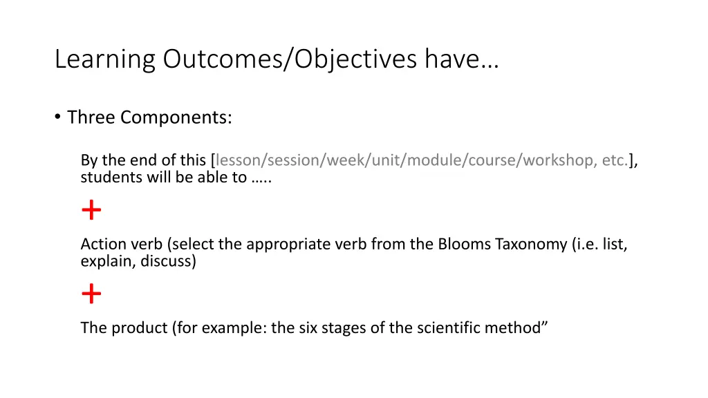 learning outcomes objectives have