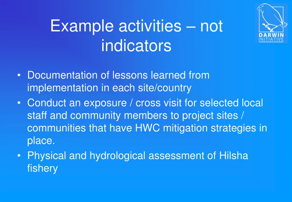 example activities not indicators