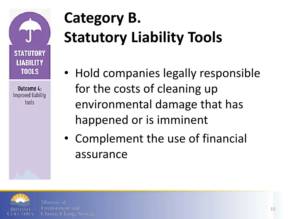 category b statutory liability tools