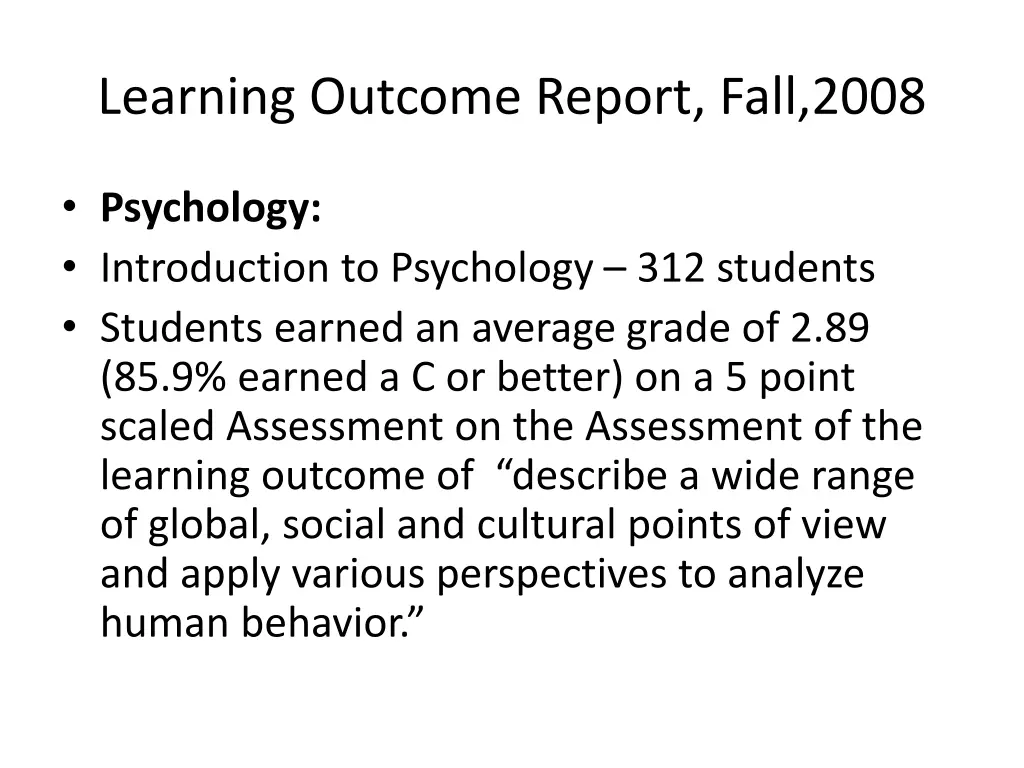 learning outcome report fall 2008