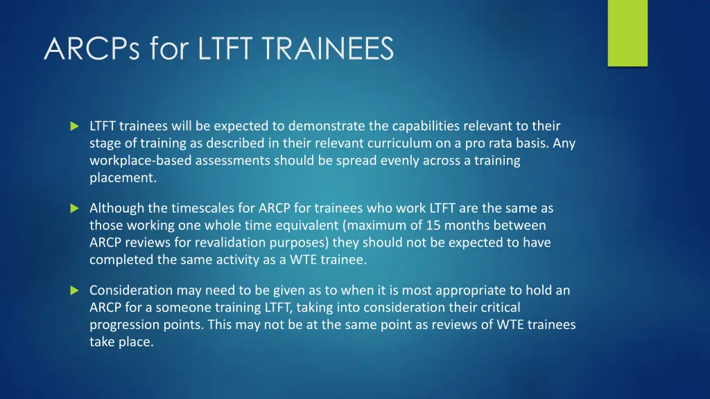 arcps for ltft trainees