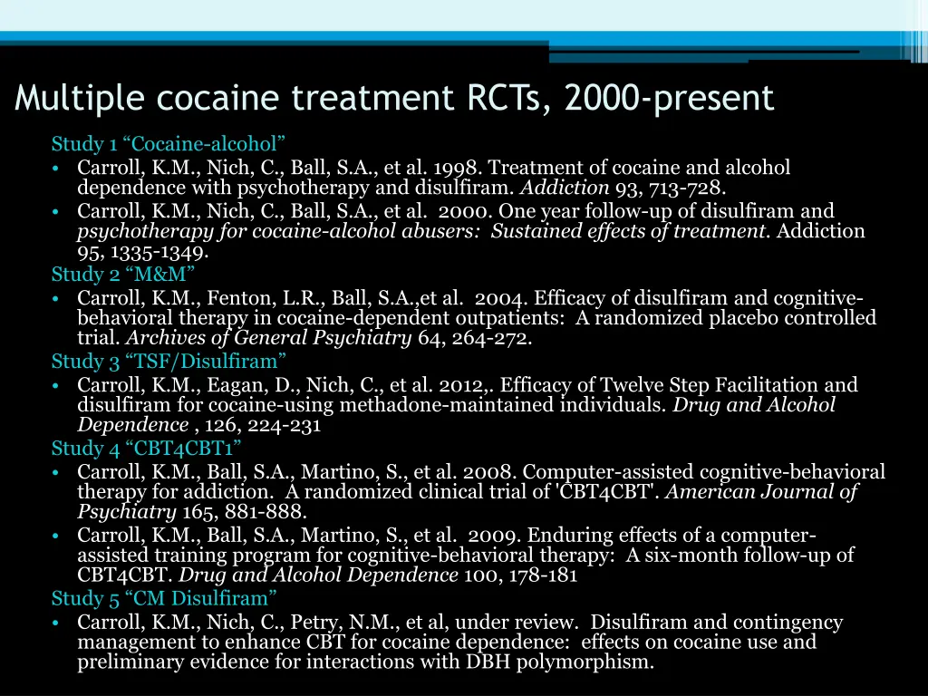 multiple cocaine treatment rcts 2000 present