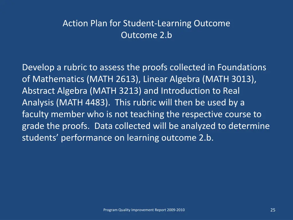 action plan for student learning outcome outcome 1