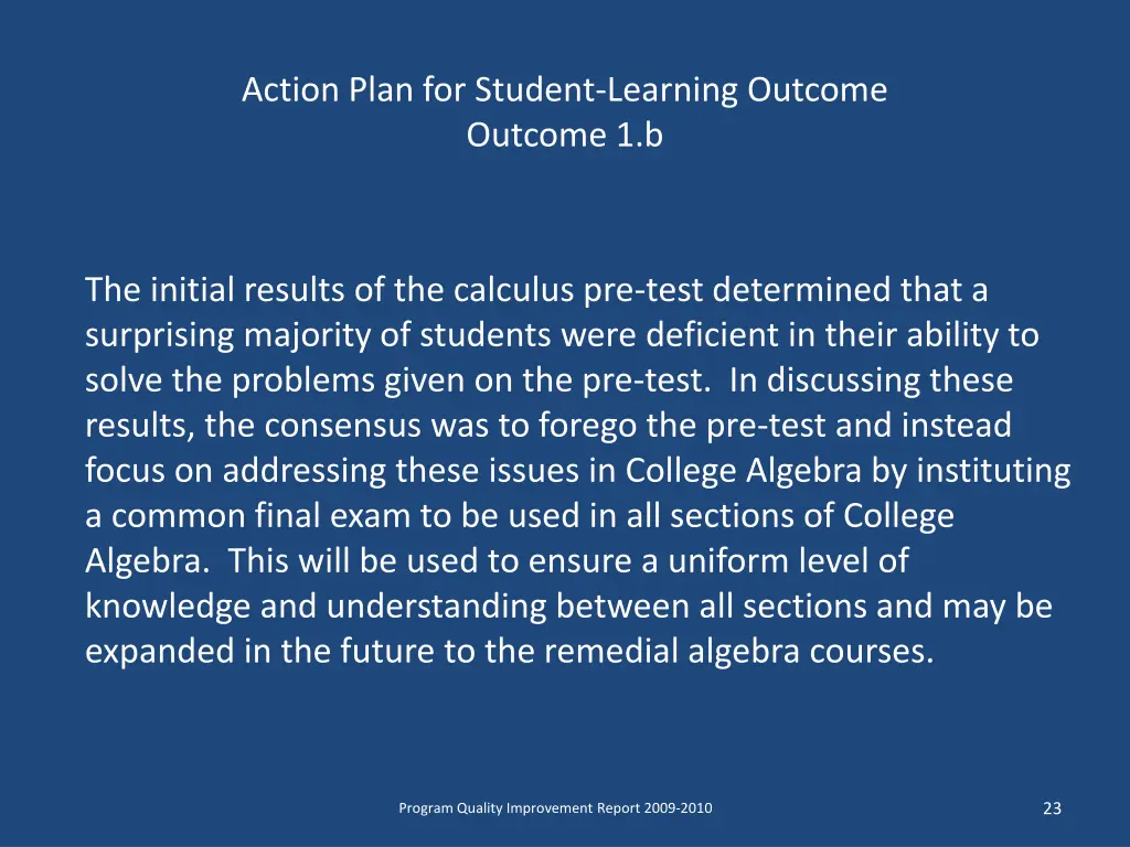 action plan for student learning outcome outcome