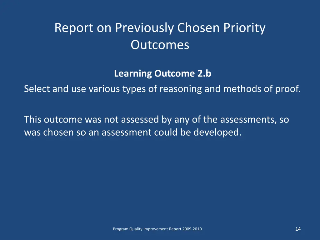 report on previously chosen priority outcomes 3