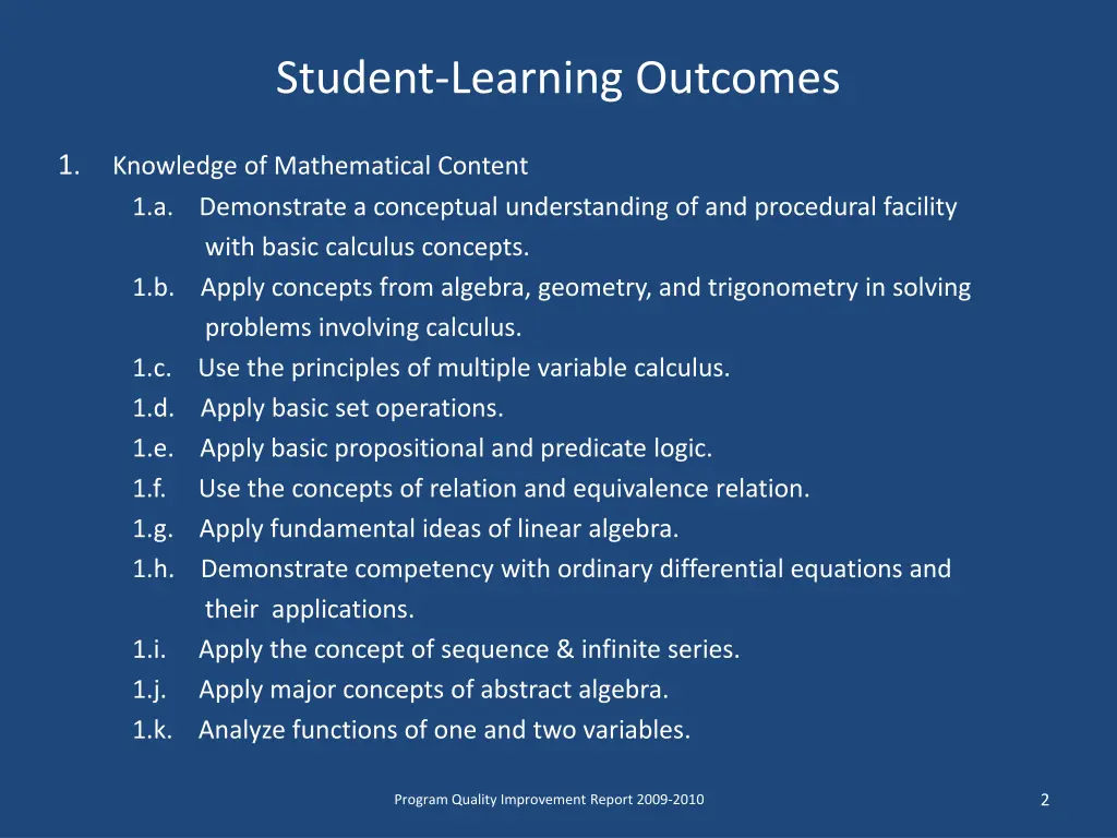 student learning outcomes