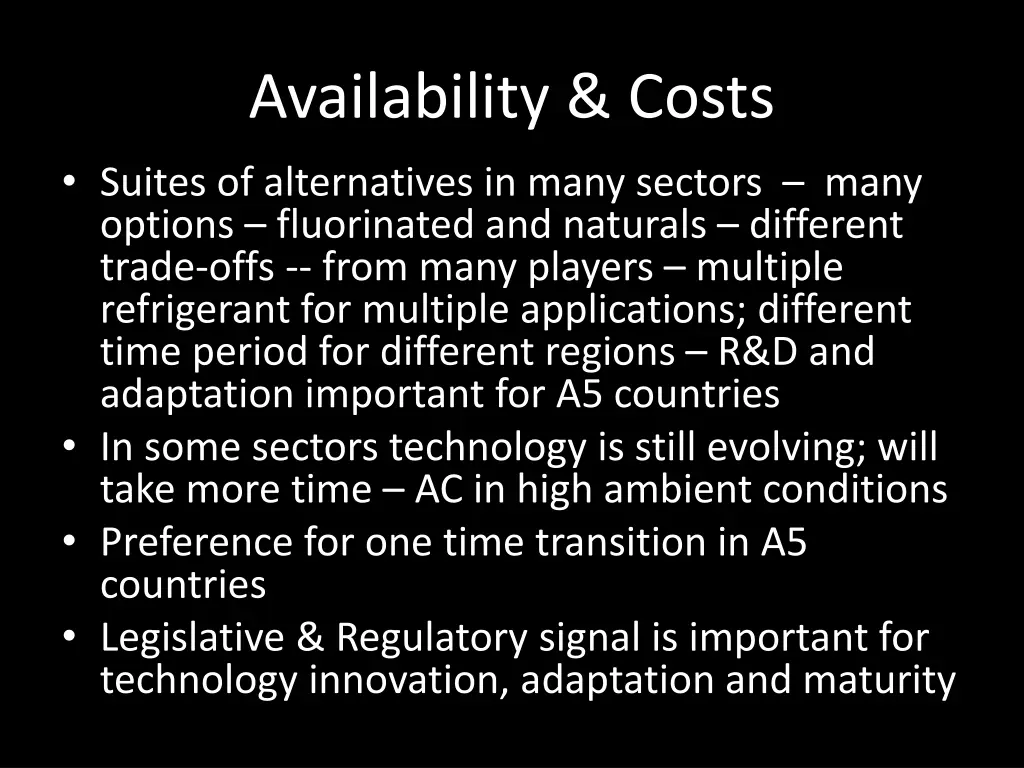 availability costs suites of alternatives in many