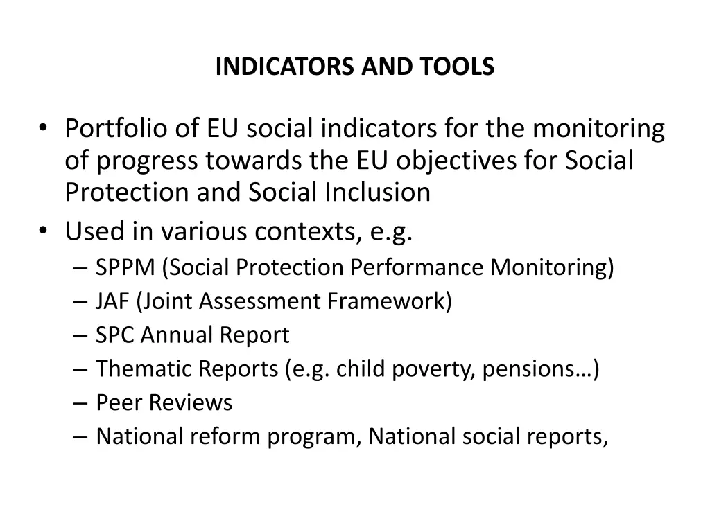 indicators and tools