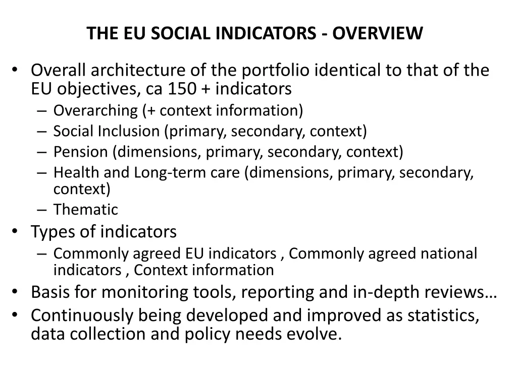 the eu social indicators overview