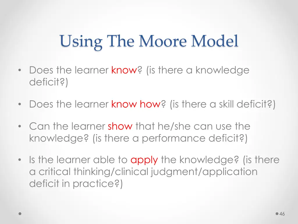 using the moore model