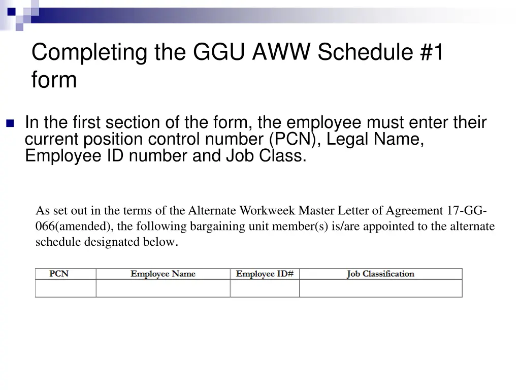 completing the ggu aww schedule 1 form