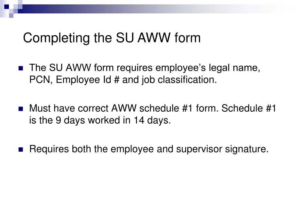 completing the su aww form