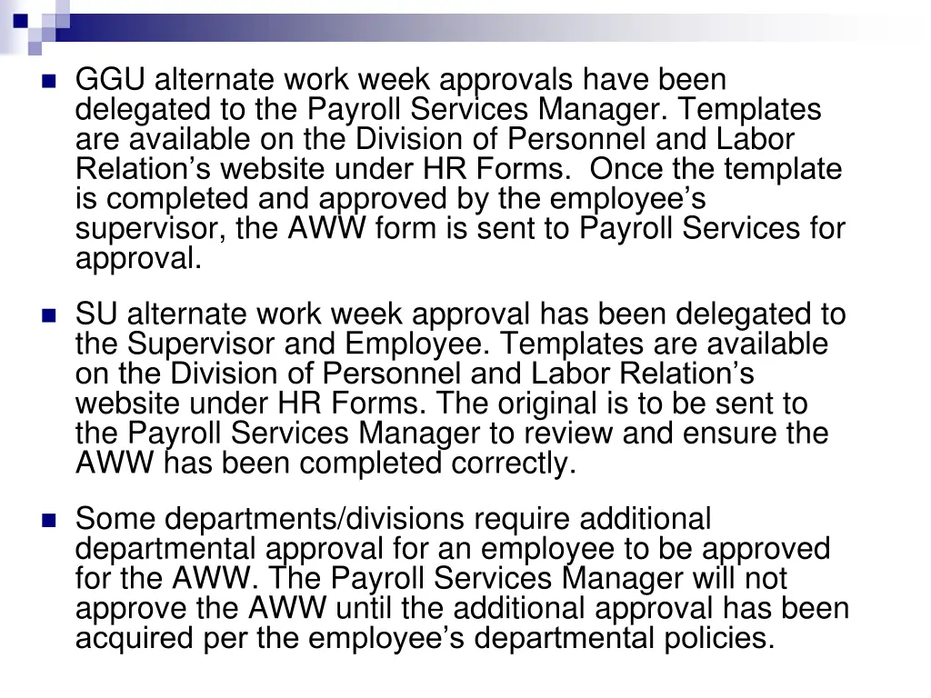 ggu alternate work week approvals have been