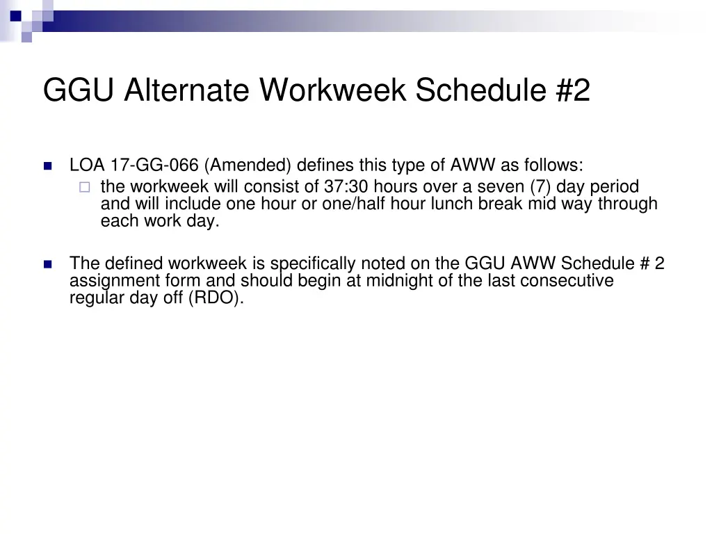 ggu alternate workweek schedule 2