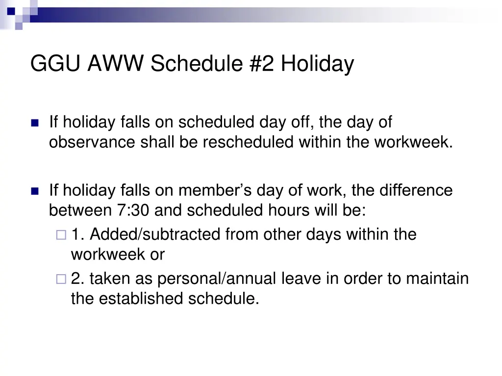 ggu aww schedule 2 holiday