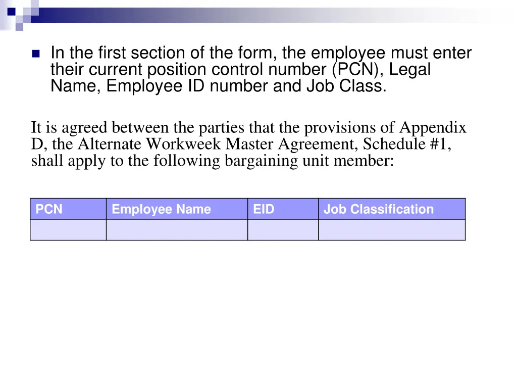 in the first section of the form the employee