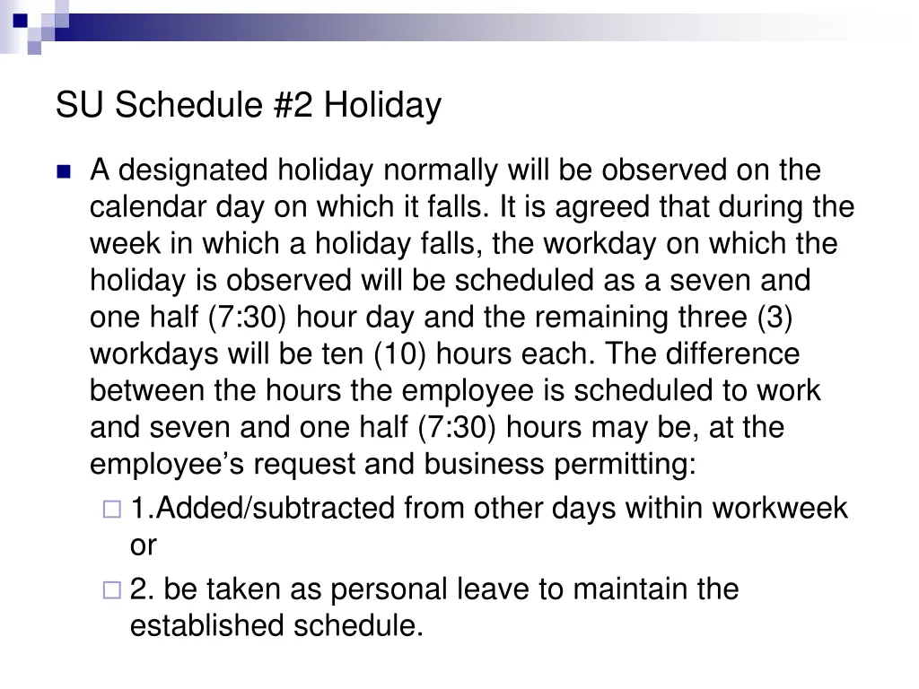 su schedule 2 holiday