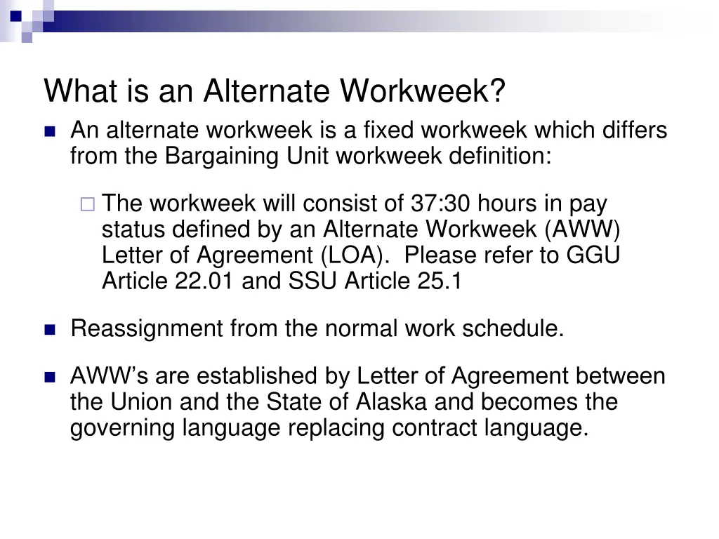 what is an alternate workweek an alternate