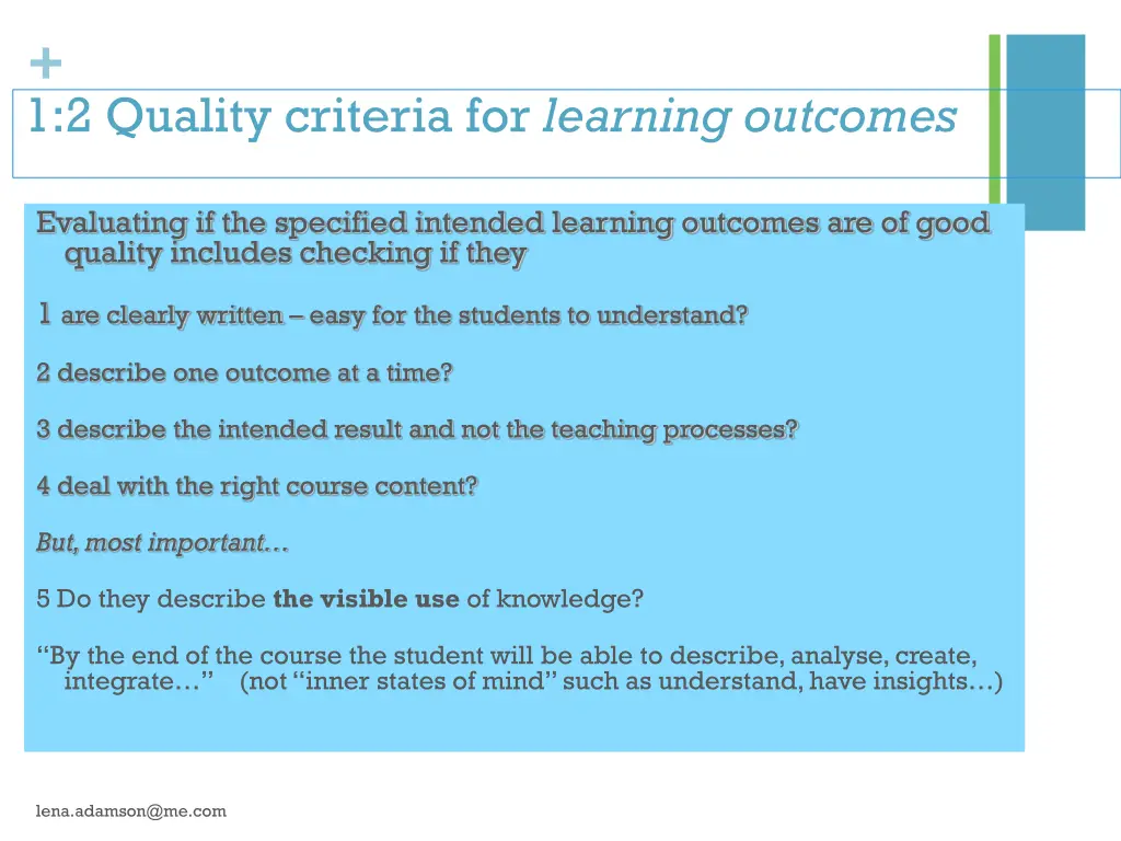 1 2 quality criteria for learning outcomes