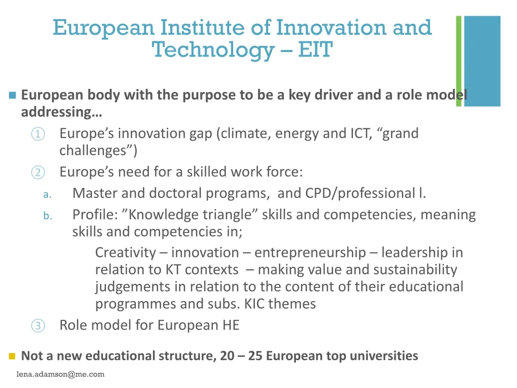 european institute of innovation and technology