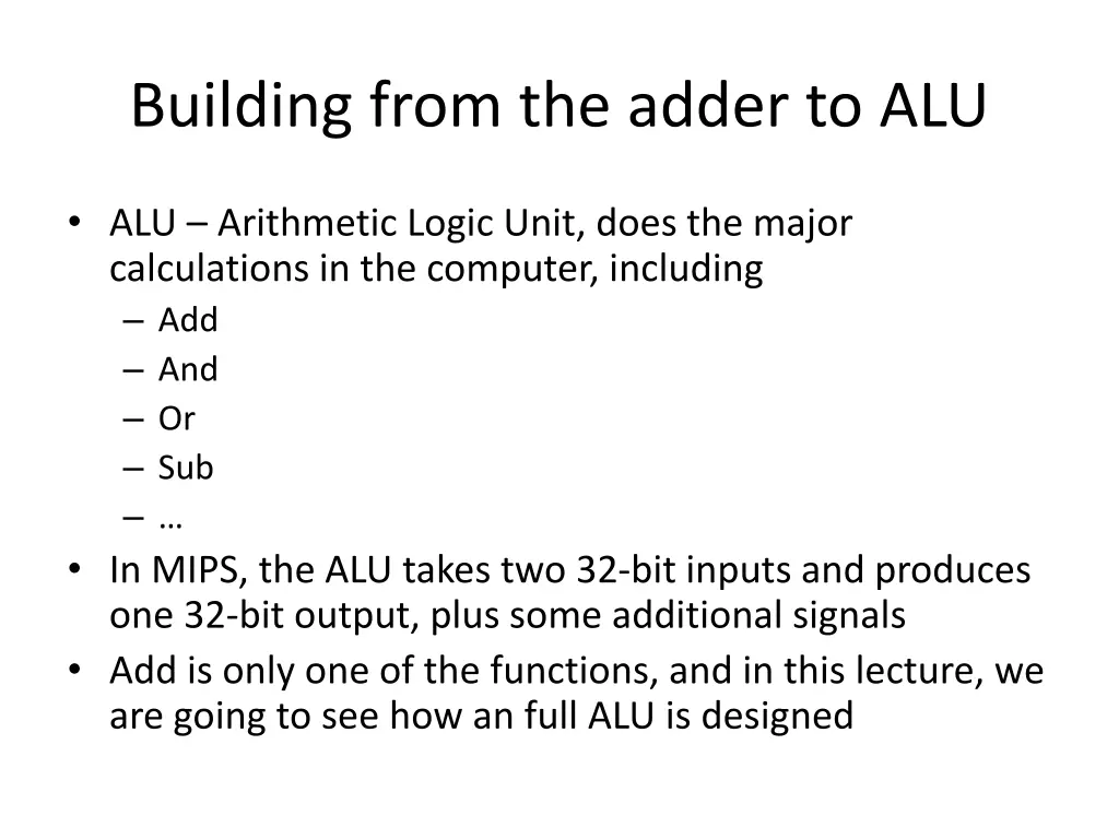 building from the adder to alu