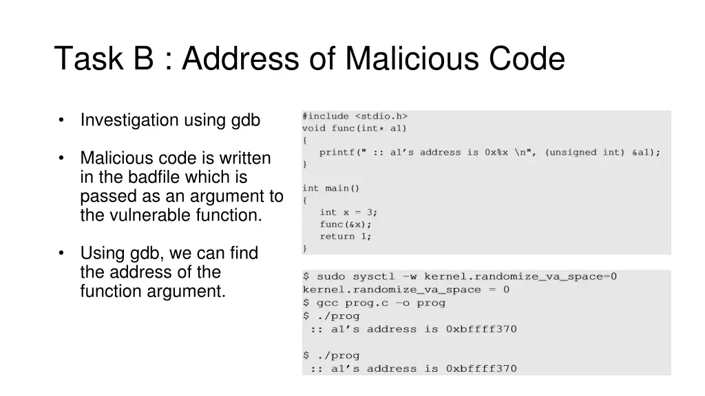 task b address of malicious code