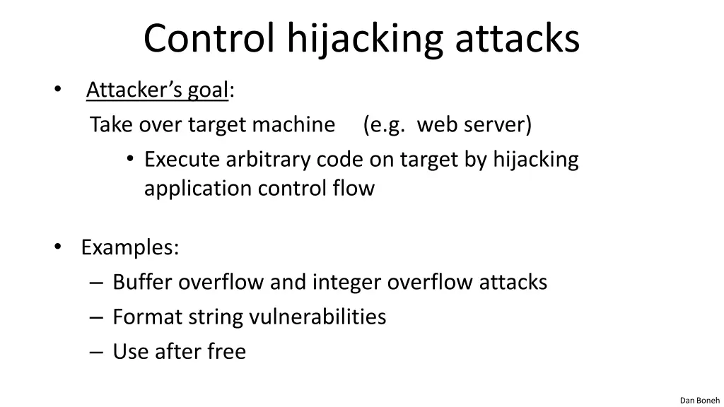 control hijacking attacks