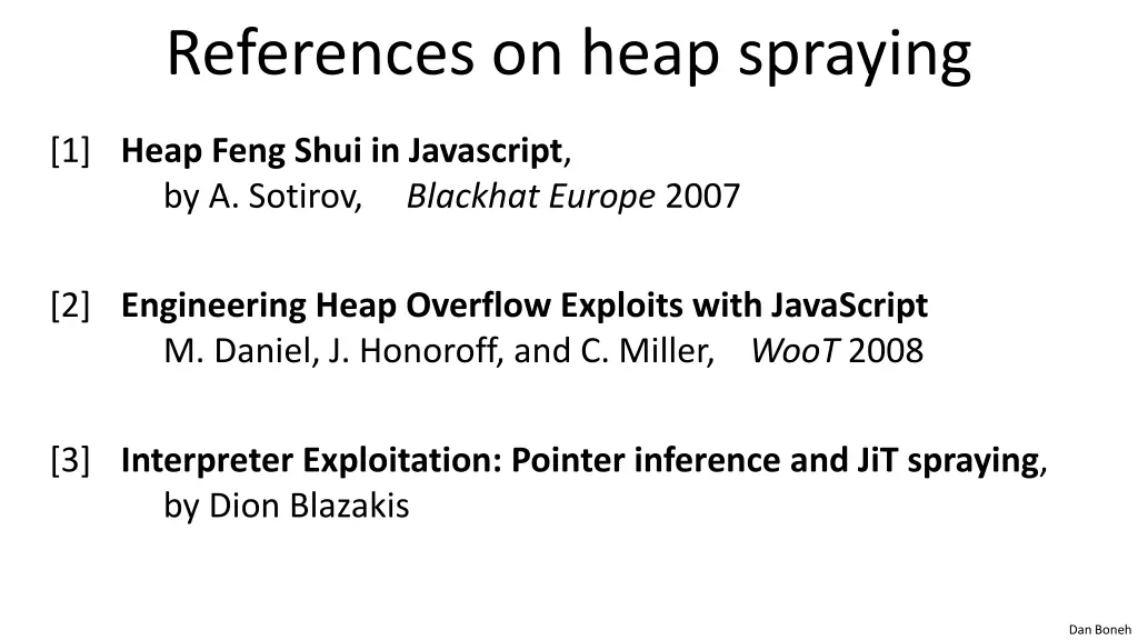 references on heap spraying