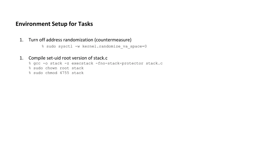 environment setup for tasks