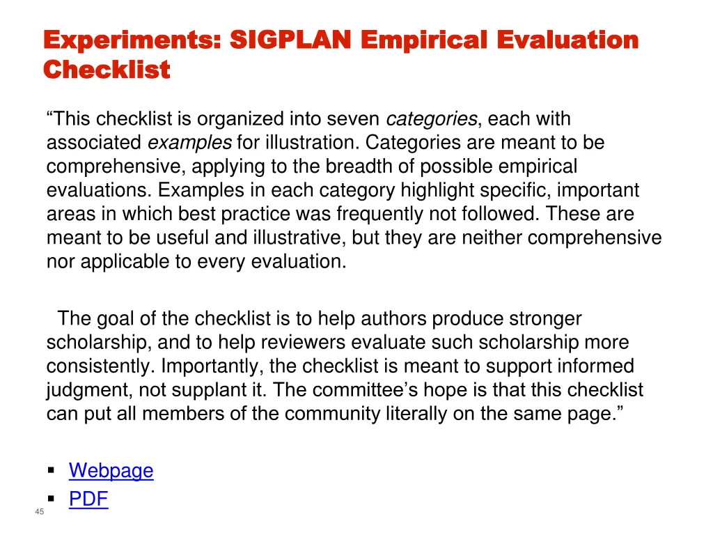 experiments sigplan empirical evaluation