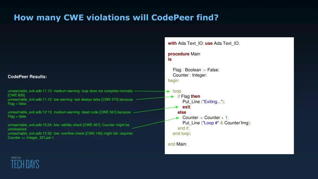 how many cwe violations will codepeer find