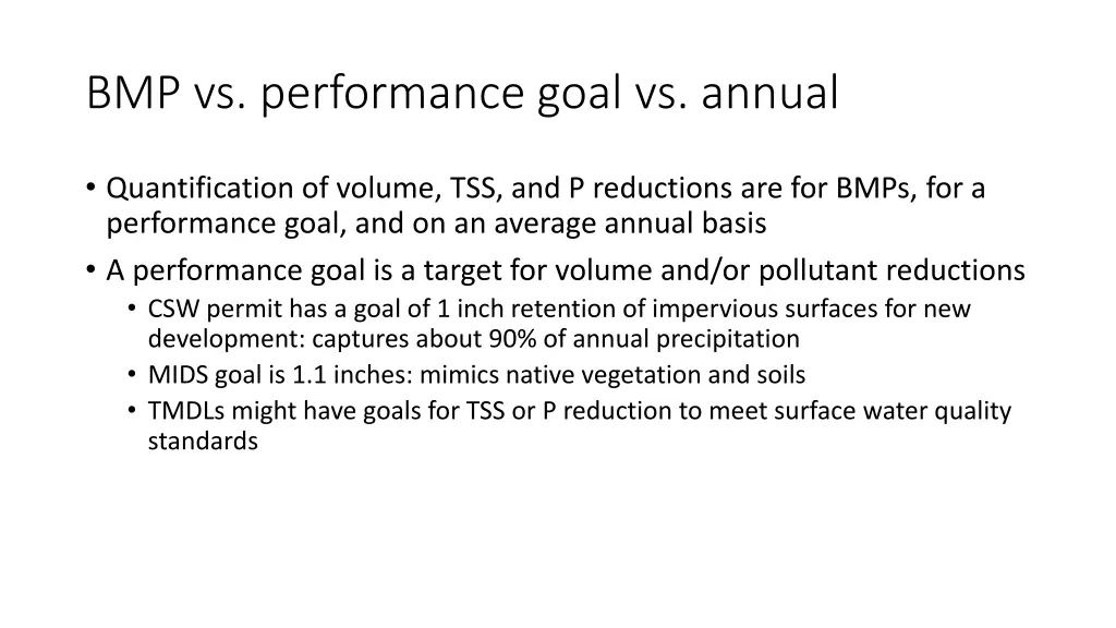 bmp vs performance goal vs annual