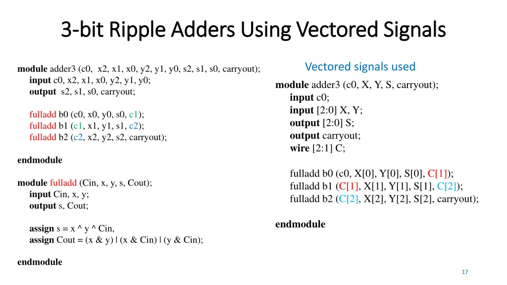 3 3 bit ripple adders using vectored signals