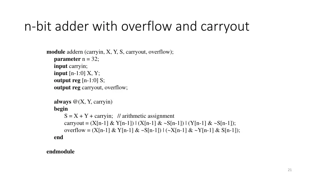 n bit adder with overflow and carryout