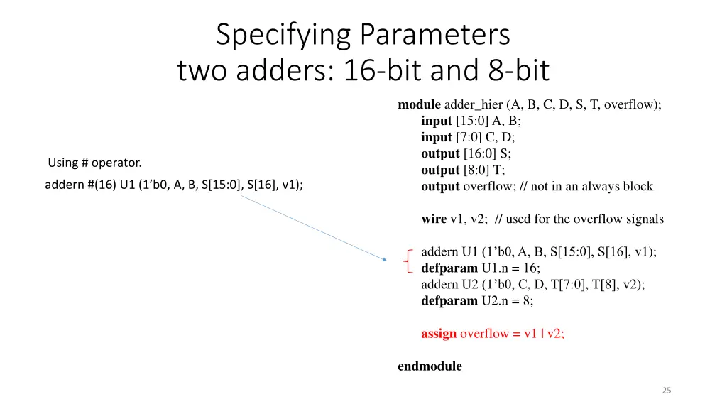 specifying parameters two adders 16 bit and 8 bit