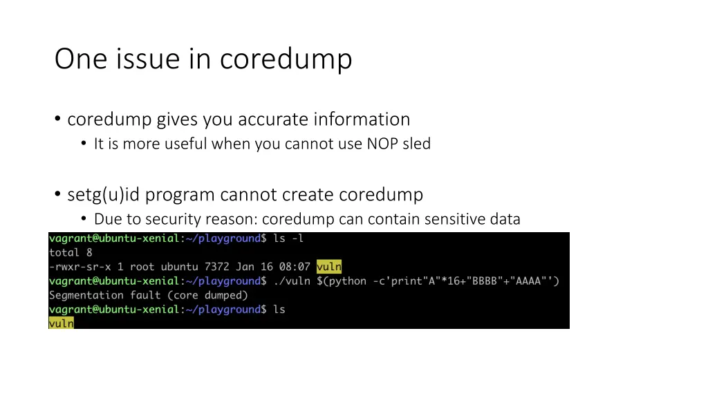 one issue in coredump