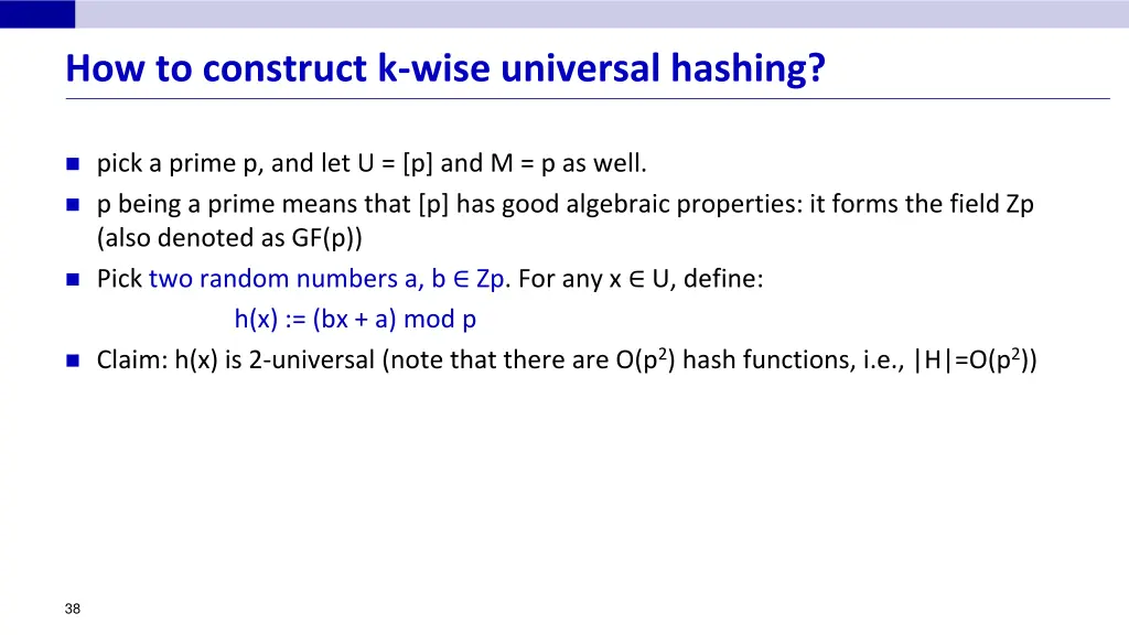 how to construct k wise universal hashing