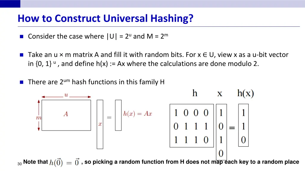 how to construct universal hashing